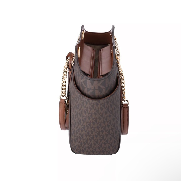 Michael Kors Jet Set Chain Brown MK Signature Large Shoulder Tote Bag - Picture 3 of 7